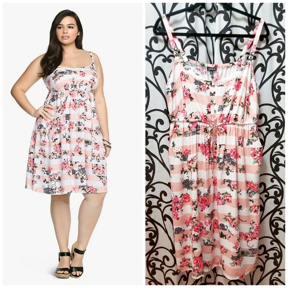 torrid Dresses & Skirts - TORRID Plus Pink Floral Striped Tank Dress